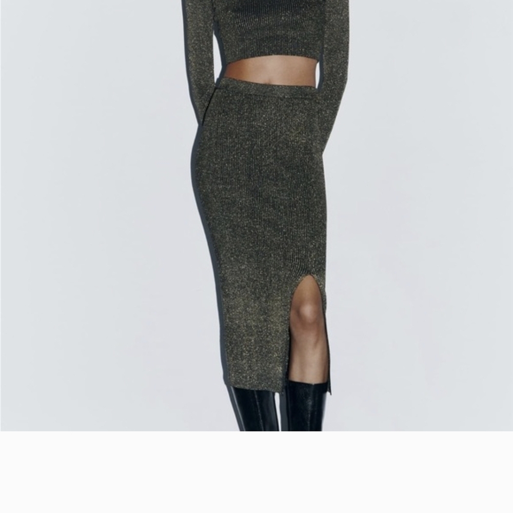 Zara Two Piece Top and Metallic Skirt Set